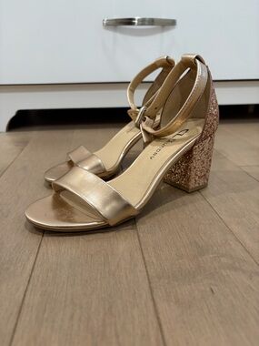 CL by Chinese Laundry Rose Gold Glitter Block Heel Sandals